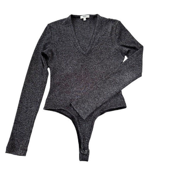 AGOLDE Tavi Mélange Rib Knit Thong Bodysuit in Salt & Pepper Size 10 or L - Picture 5 of 12